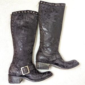 Old Gringo Black Tall Sexy Combat Moto Boots with Stud Eyelets